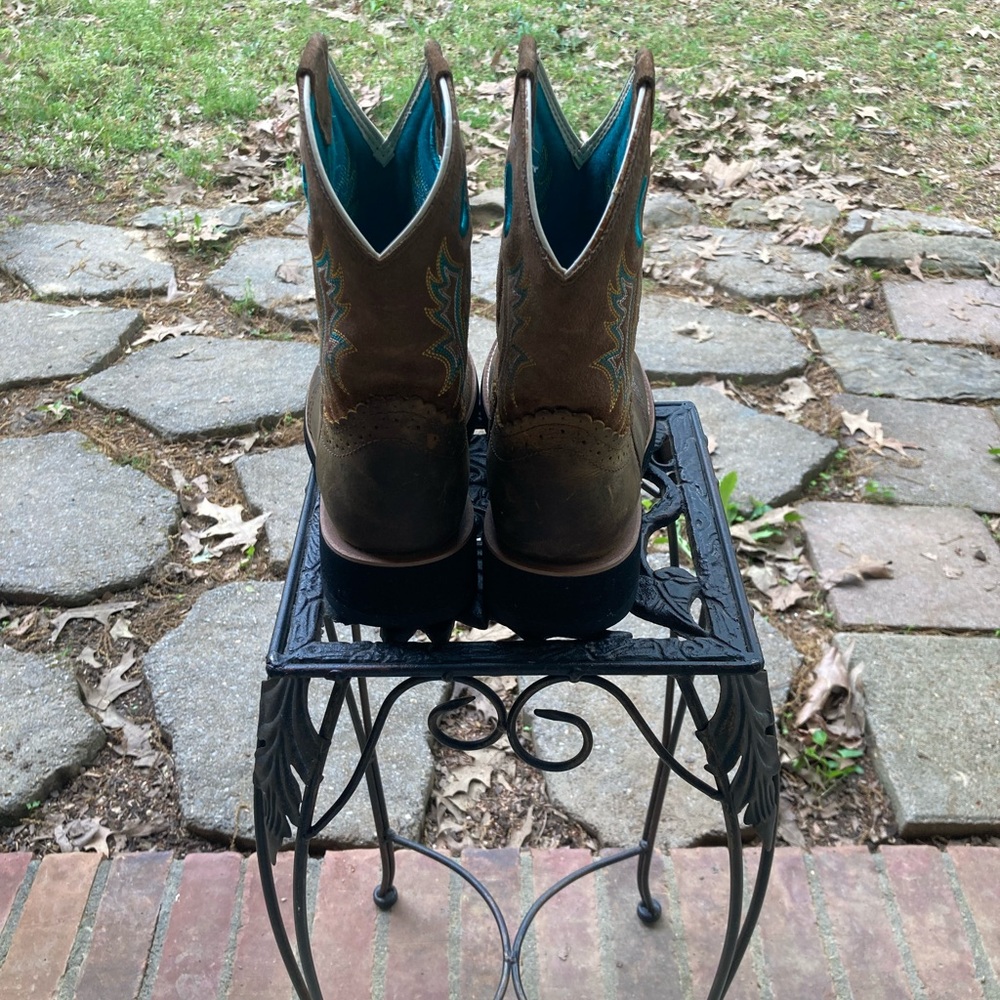 SOLD - different platform Brown and Teal Western Cowboy Boots Fat Baby “Shelia” - Picture 10 of 13